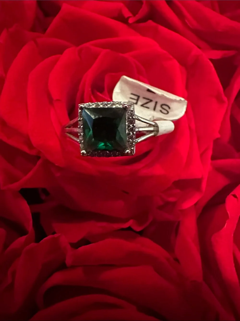 Emerald Square-Cut Halo Ring - Green